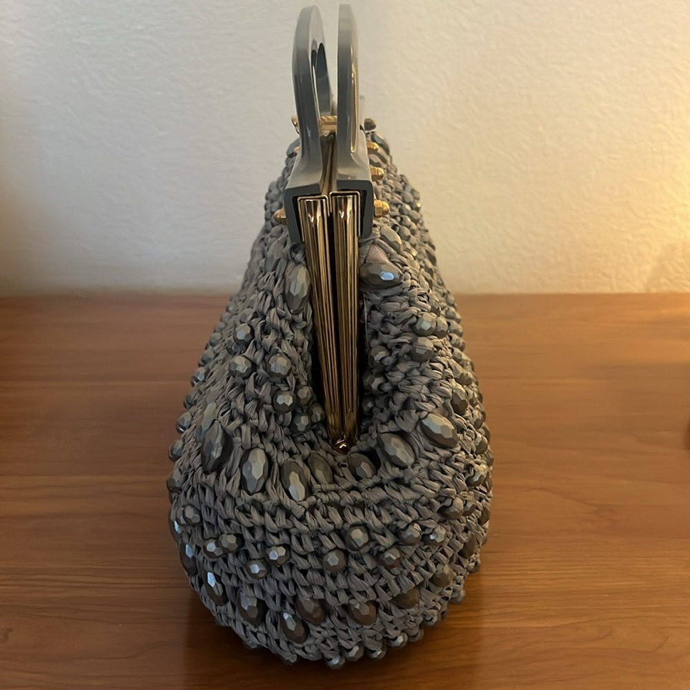 Vintage Dena of Dallas-made in Italy gray beaded handbag - Picture 6 of 11